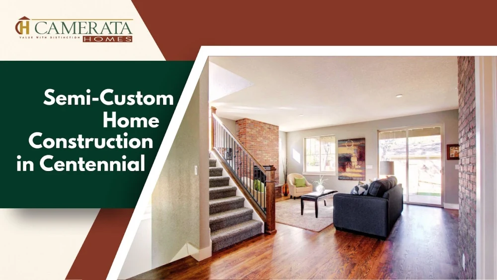 Camerata Homes semi-custom build in Centennial featuring brick accents and modern design